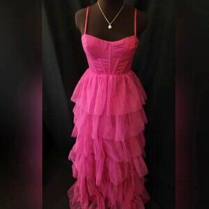 NWOT Size XS Bright Pink Layered Prom/Evening Gown